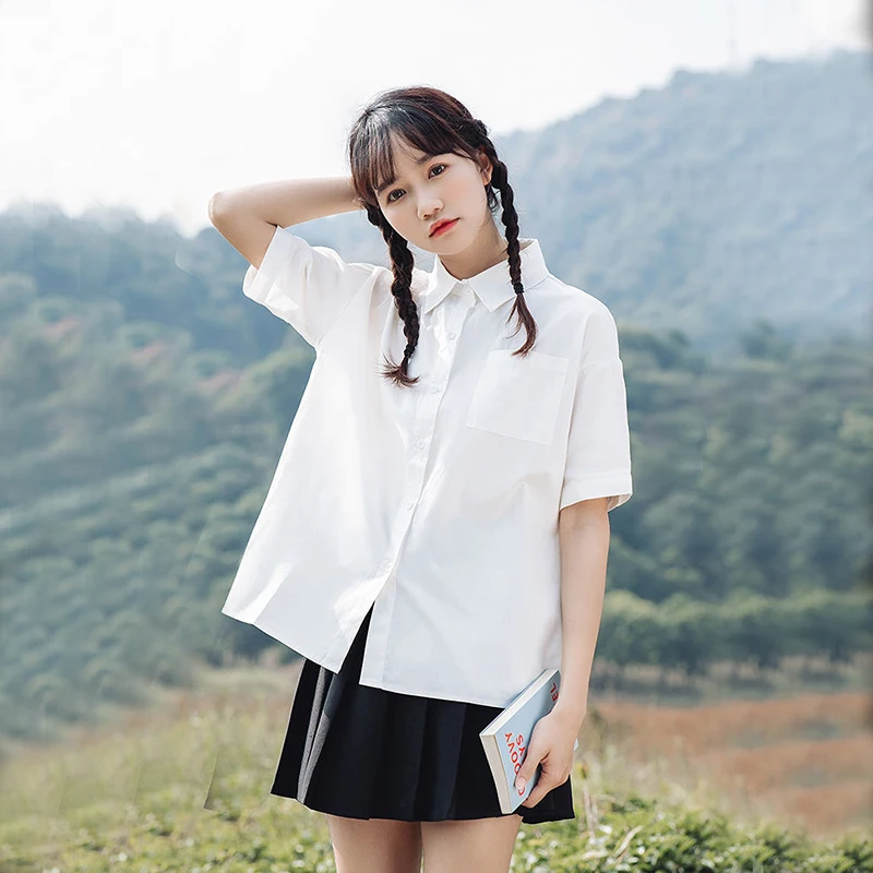 Loose ort Sve JK irt Women's Summer aduation Season White irt College Sle Class orm Outerwear Button up irt