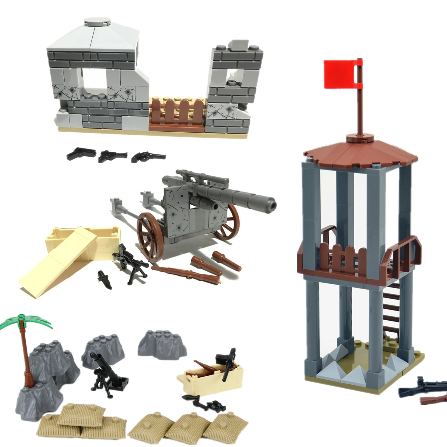 

4 IN 1 Command Post Watchtower Military Building Blocks SWAT WW2 Army Bricks Figures Construction Toys for Children Gift Set