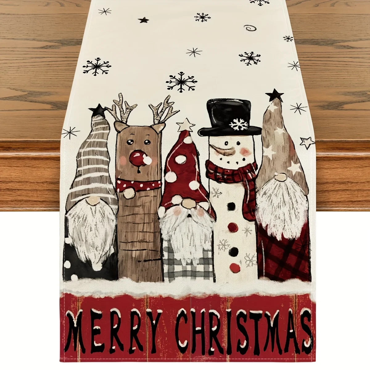 

1pc Christmas Gnome Table Runner, Snowman & Reindeer Themed Decor, Perfect for Christmas Home Table Setting & Holiday Gatherings