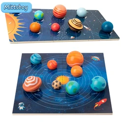 Baby Montessori Houten Early Education Speelgoed 3d Acht Planeten Puzzel Speelgoed Universum Cognitie Zonnestelsel Planeet Matching Board