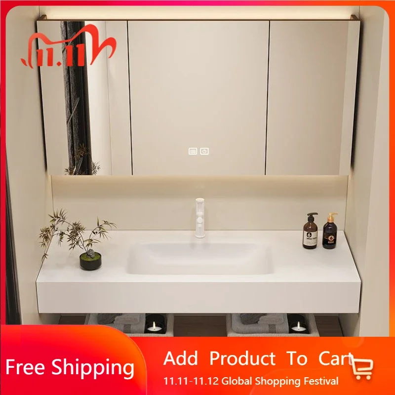 

Plant Bathroom Cabinet Slab Bending Integrated Basin Wall-Mounted Bathroom Vanity Wall Modern Service Gabinete Trendy Furniture