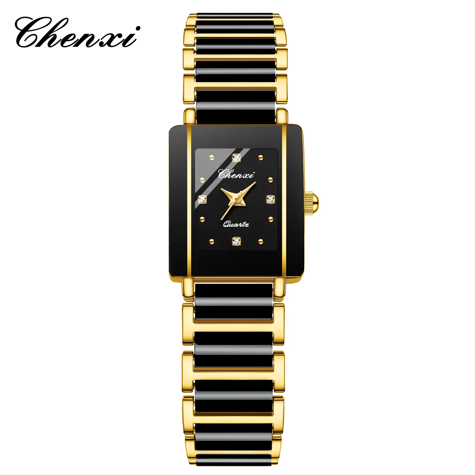 CHENXI 104A Pareja Reloj Impermeable Lujo Moda Oro Negro Blanco Correa de Acero Inoxidable Reloj de Pulsera para Hombres y Mujeres