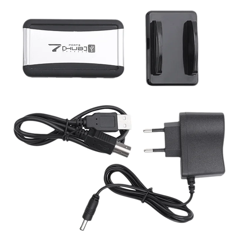 Eu Plug External Hub 7 Usb 2.0 Ports With Multi-Socket Power Supply Slot For Notebook Pc Mac-N36R