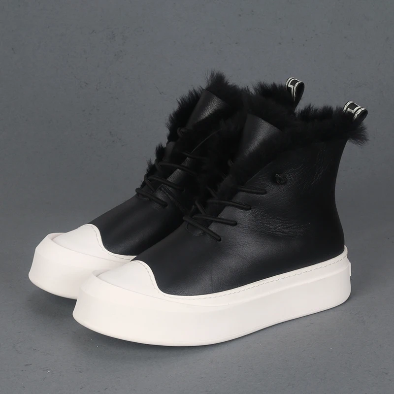 

New Winter Sheepskin And Fur Integrated With Fleece Warm And Cold-proof Men's Snow Boots With Thick Soles Heightening