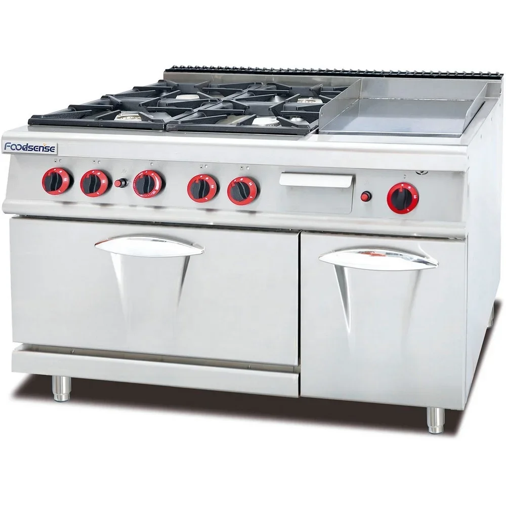 Stainless Steel Gas Stove Cooker With 4 Range Burners & Griddle & Oven For Sale