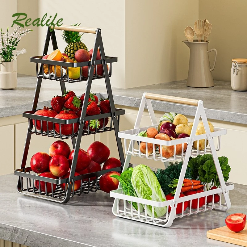 

Realife Double Layered Household Desktop Storage For Snacks Vegetables Handles Fruits And Vegetables Draining Storage Rack