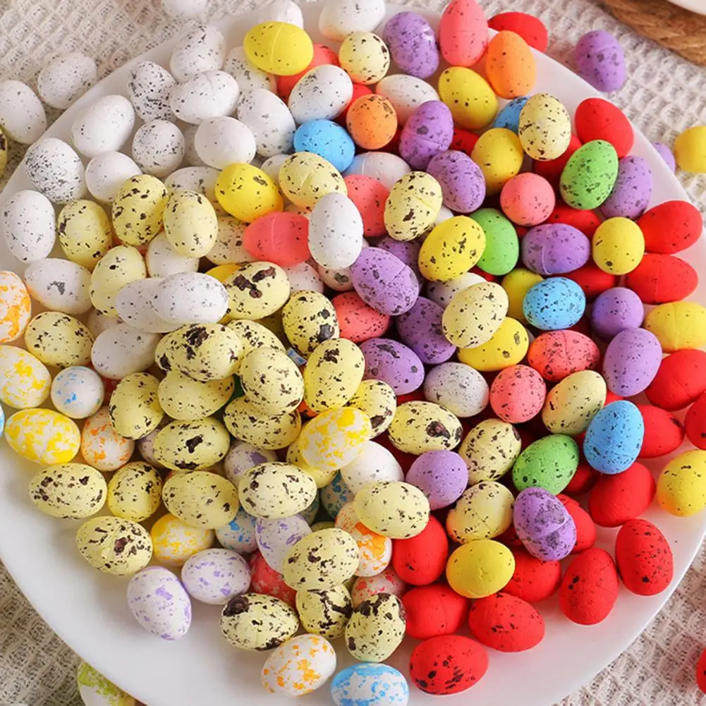 50Pcs Colorful Foam Easter Eggs Happy Easter Decorations Spotted Surface DIY Crafts Bird Pigeon Eggs Easter Party Home Decor