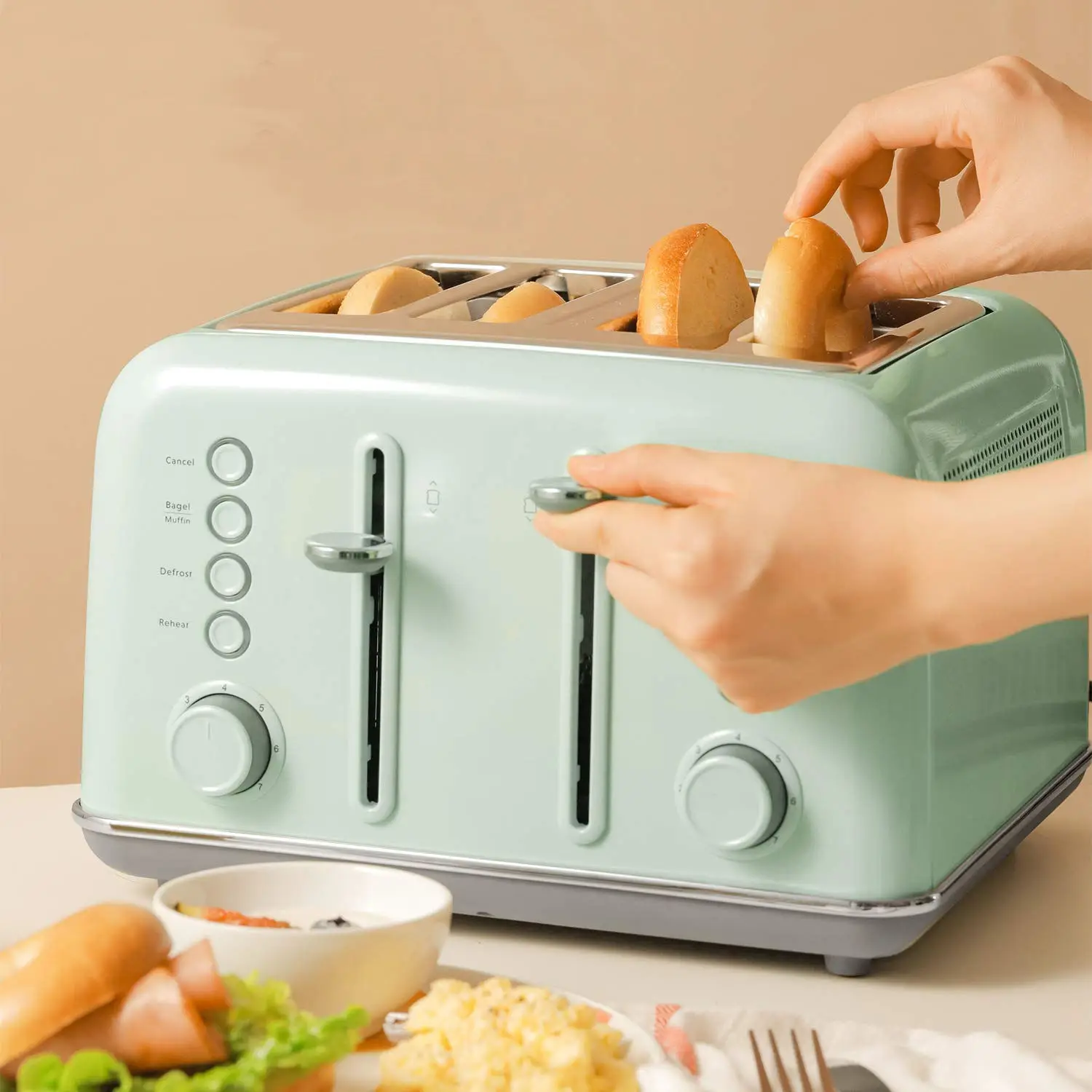 Retro Stainless Steel High Efficiency 4 Slices Electric Smart Sandwich Bread Toaster