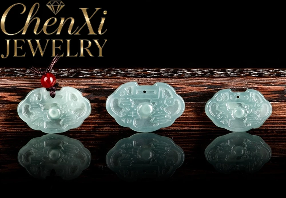 

Authentic Natural A-Grade Ice-Grade Jadeite Chinese-Style Hand-Carved Luck Lock Pendant High-End Fashion Quality Jewelry Gife