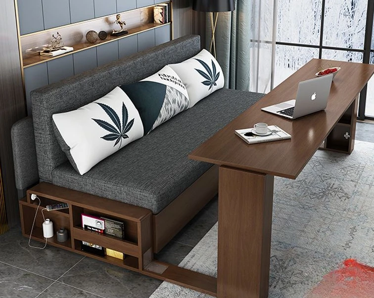 Solid wood sofa bed dual-purpose multi-functional living room small apartment sitting and lying foldable new Chinese sofa bed