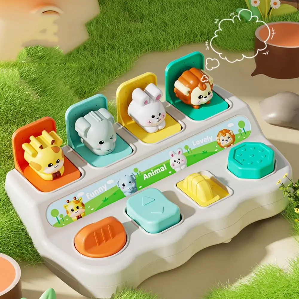 Montessori Peekaboo Switch Box Cartoon Animals Button Toy Animal Zabawka sensoryczna Żyrafa Kolorowe interaktywne pudełko na zabawki dla zwierząt