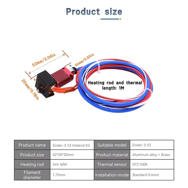 أجزاء طابعة ثلاثية الأبعاد Hotend مجموعة الطارد المعدنية Hotend لـ Creality Ender 3 Ender3 V2 Ender 3 Pro CR10s Hotend Extruder Kit #6