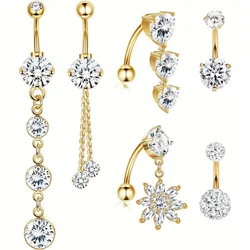 Drperfect 14g Belly Button Ring Cute Cubic Zirconia Navel Ring Piercing Surgical Steel Dangle Short Reverse Belly Button Jewelry