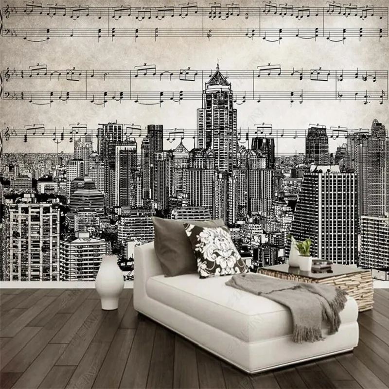 Custom Size Retro Nostalgic Hand-painted Stave City 3D Wall Paper Home Decor Mural Cafe Industrial Decor Wallpaper