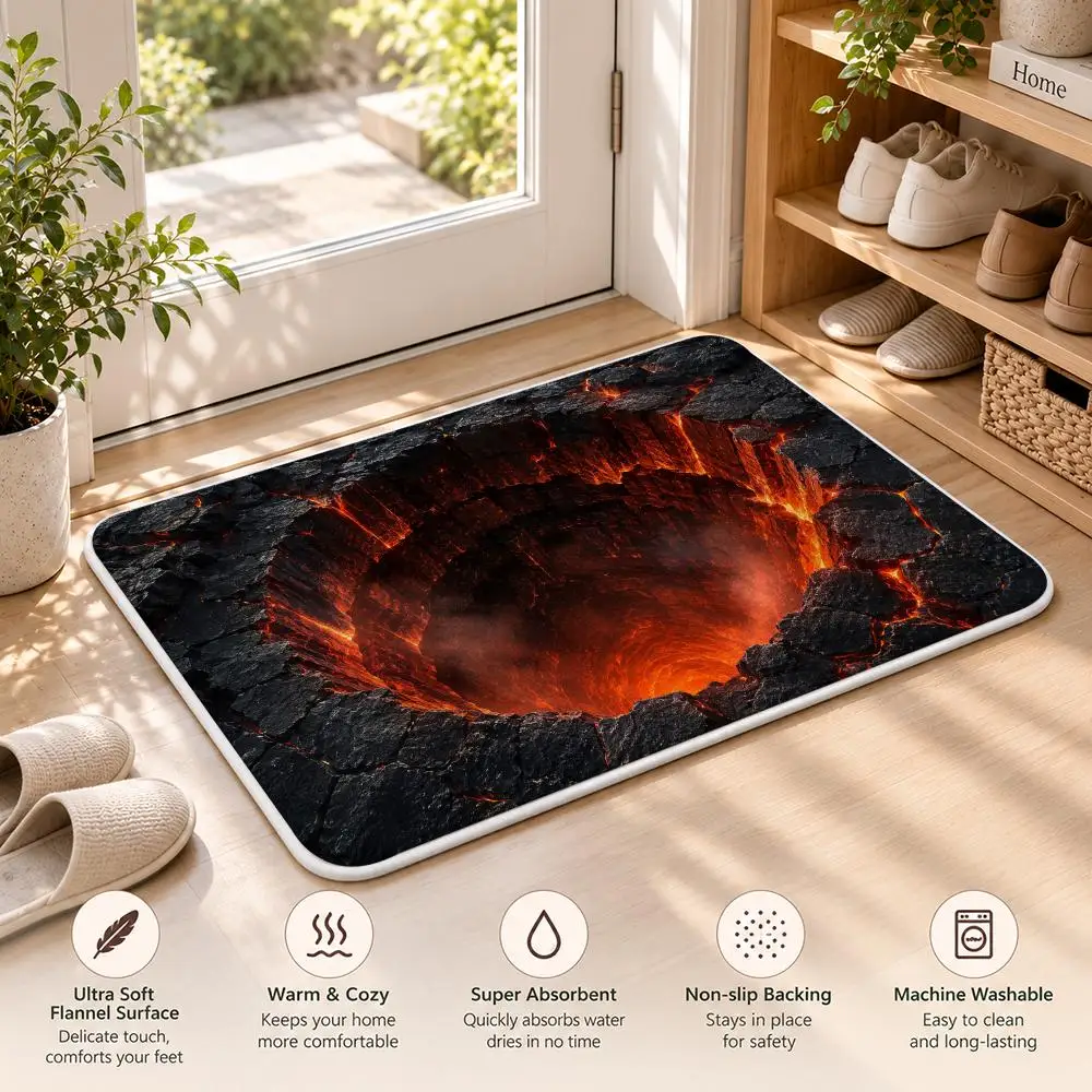 2D Funny Visual Black Hole Floor Mat Flannel Rug Soft Non Slip Washable Door Mat For Bathroom Bedroom Kitchen Home Decor