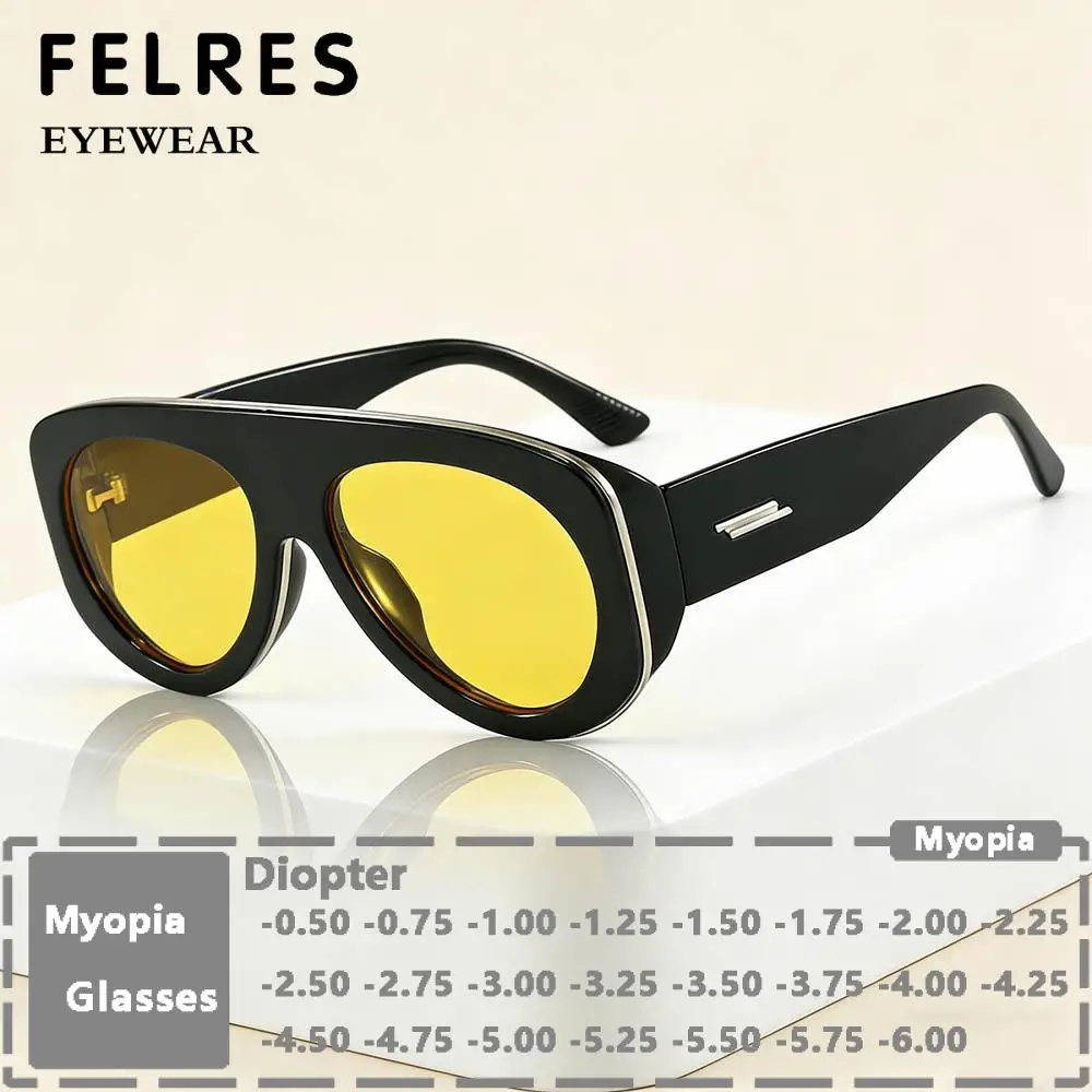 Pilot Oval Yellow Myopia Sunglasses Women Men Trendy Tinted Prescription Glasses Sunshade Driving Eyewear Negative Strength