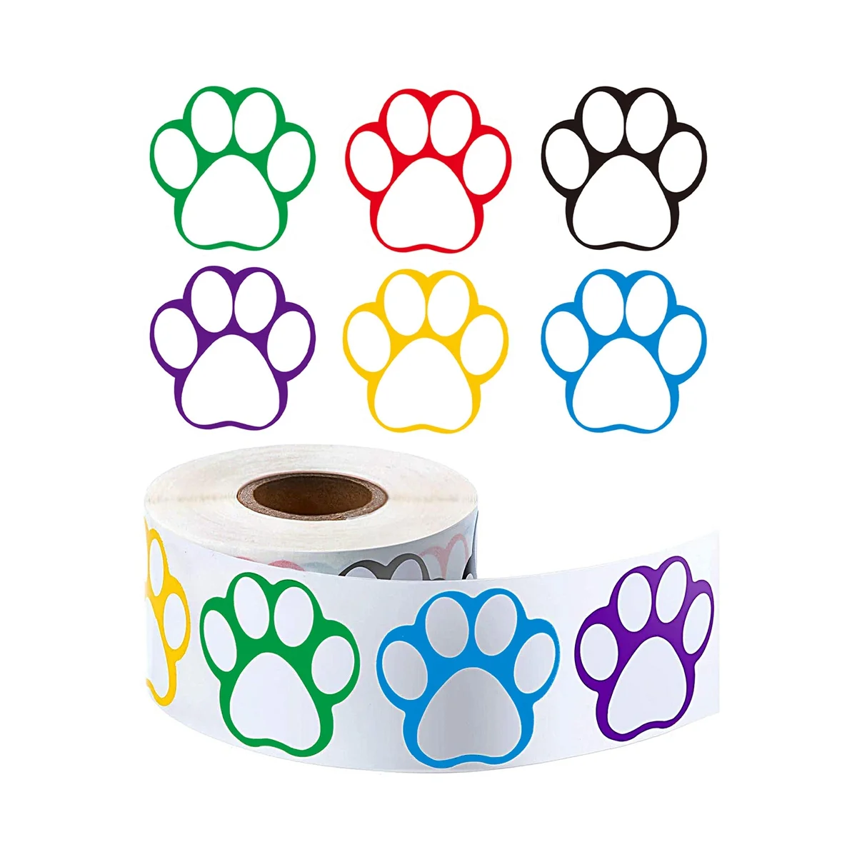 A Roll of 500 Pieces Colorful Paw Stickers Dog Paw Name Tags Labels Stickers Paw Footprint, 1Inch (Mixed Color)