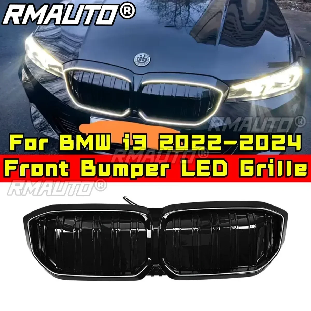 LED Front Racing Upper Radiator Grilles For BMW 3 Series i3 2022-2024 Car Front Bumper Racing Grille Grill Modification Part