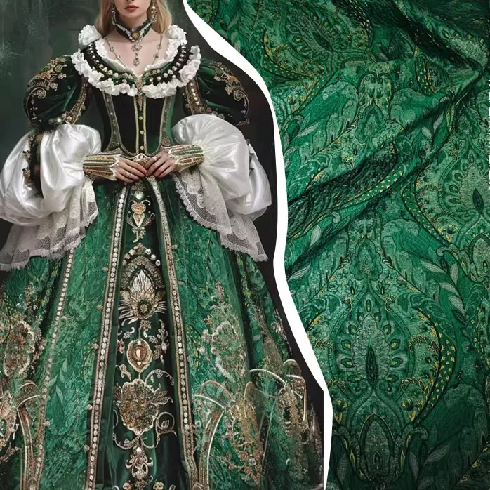 

1yard Green palace style embossed jacquard pattern fabric Designer Fashion Creative Stage Tops,Bottoms and Fabrics for clothing