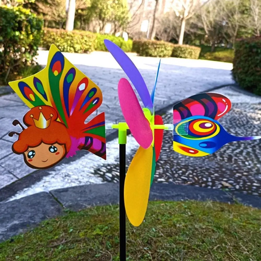 Novo colorido dos desenhos animados moinho de vento plástico tridimensional girador animal abelha seis cores moinho de vento casa decoração do jardim