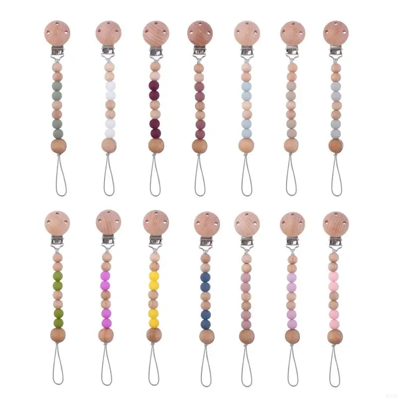 

W3JF Beech Beads Baby Pacifier Clip Silicone Pacifiers Holder Chain Teething Toy for Infant Girls Boys Chewing Soothing Supplies