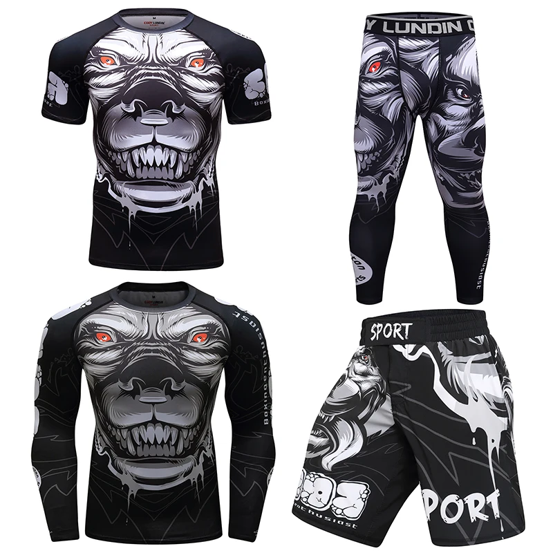 Cody Lundin Rashguard High Quality Elastic Compression Sport Suit Sublimation Workout Fitness T-shirt Boxer Muay Thai Shorts Men