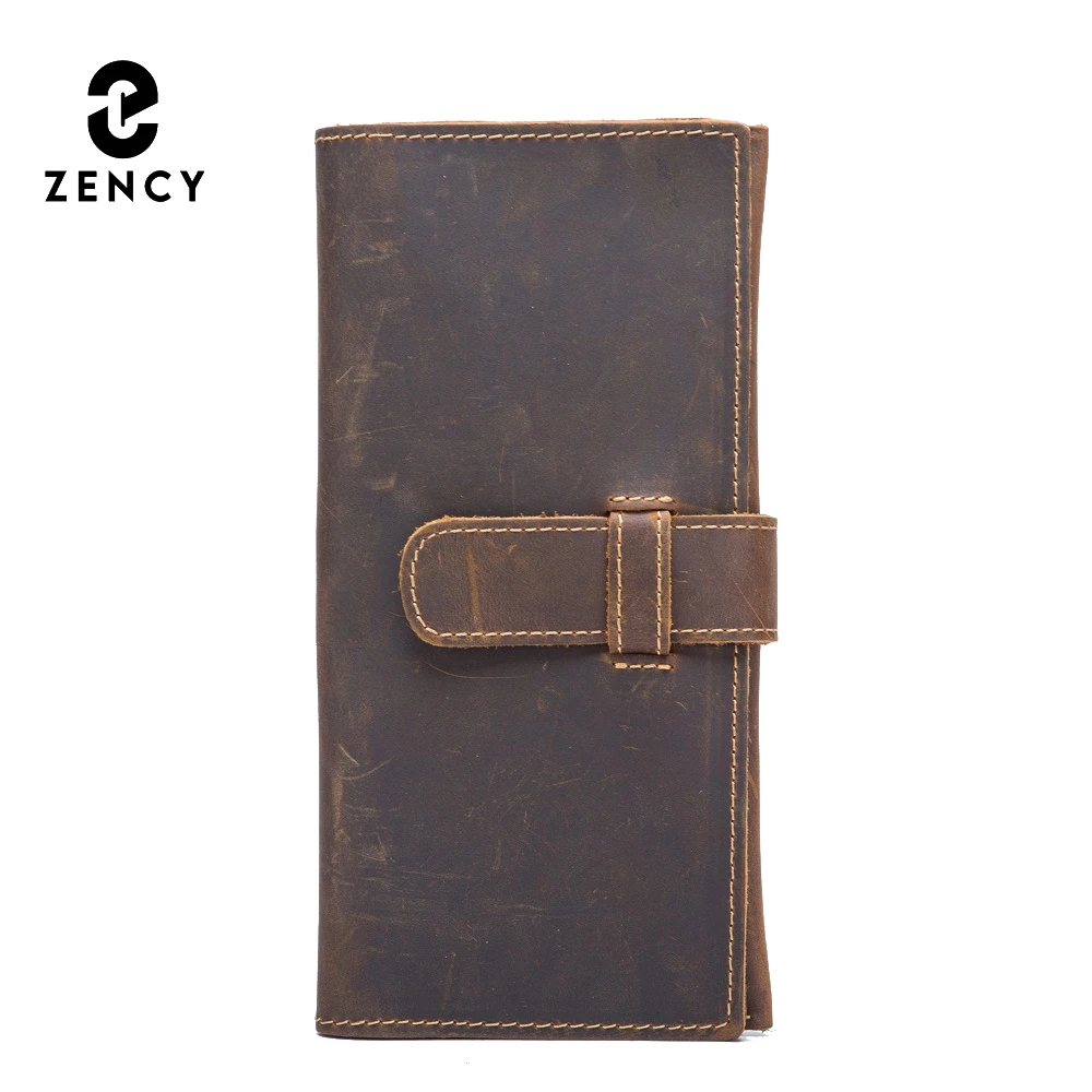 

Zency 2025 New Vintage Purse Genuine Leather Long Wallet Cowhide Clutch Money Clips Multiple Card Slots Holders Bags Unisex