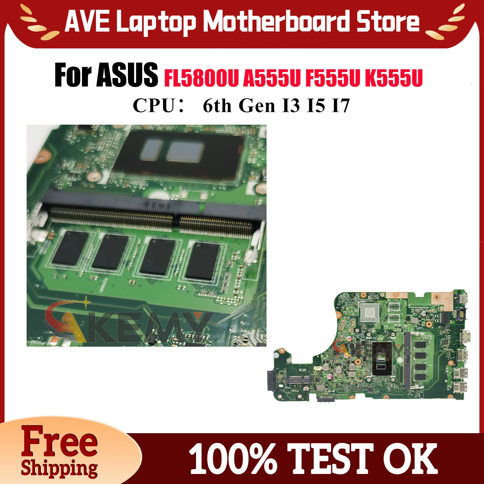 

Материнская плата для ноутбуков ASUS X555UJ, X555UF, X555UQ, X555UB, X555UA, F555U, X555U, A555U, FL5800U с процессорами I3, I5, I7