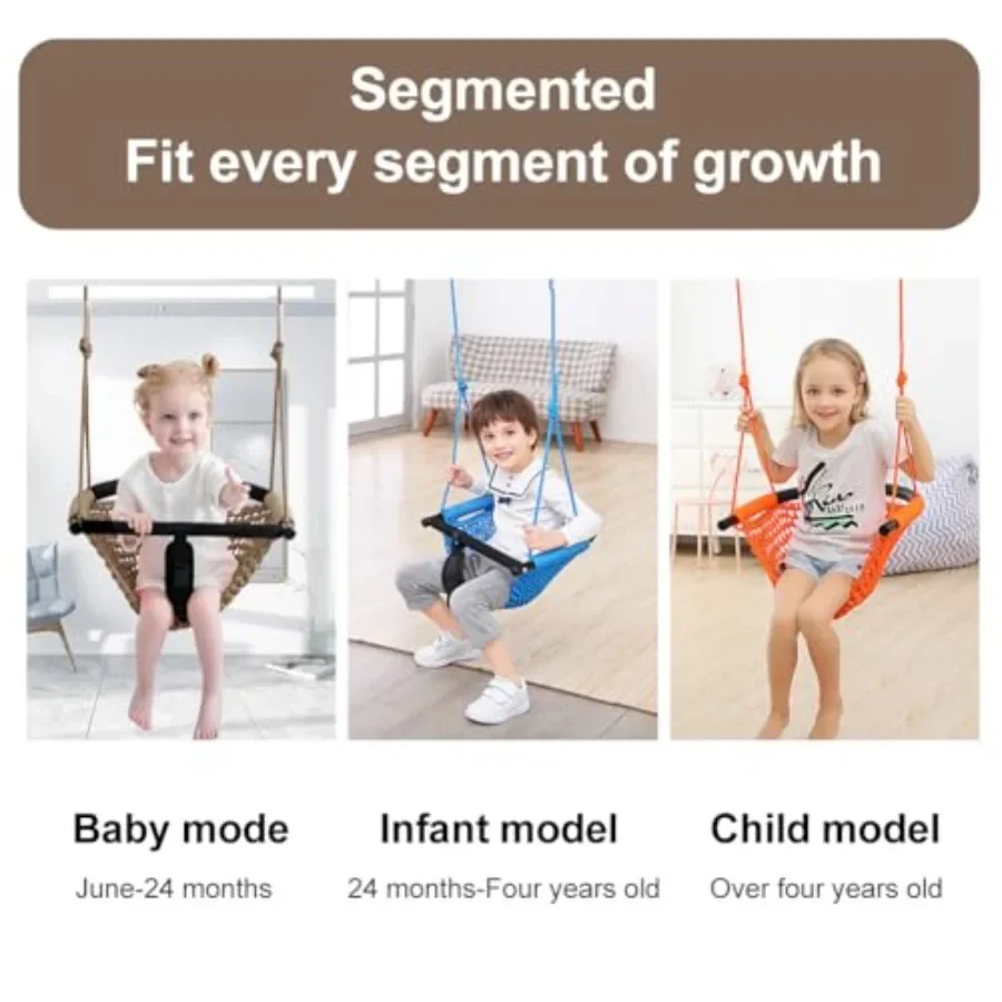 2-in-1 peuterschommel met verstelbare touwen voor zwaar uitgevoerde touwspeelset in lichtbruin Geschikt voor gebruik buitenshuis, binnenshuis, achtertuin