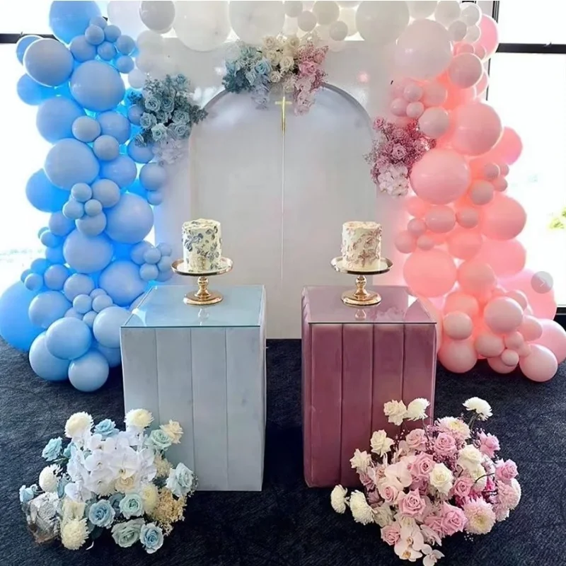 Birthday party shower decoration blue and pink dessert display pedestal velvet cake table
