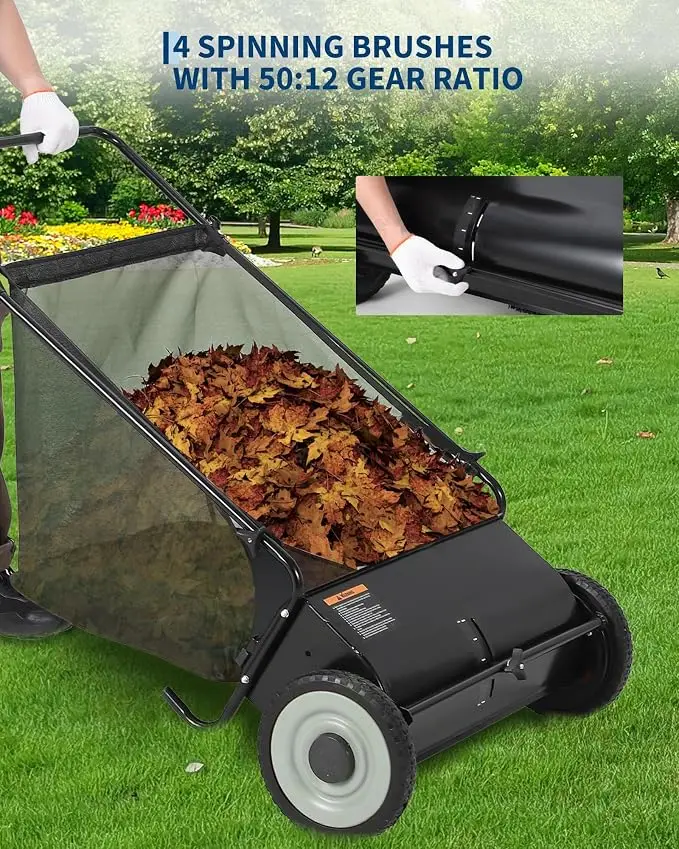 21-Inch Push Lawn Sweeper, 3.5 Cu. Ft. Hopper Capacity, Manual Push Sweeper with Height Adjustment for Clippings, Leaves, and Debris