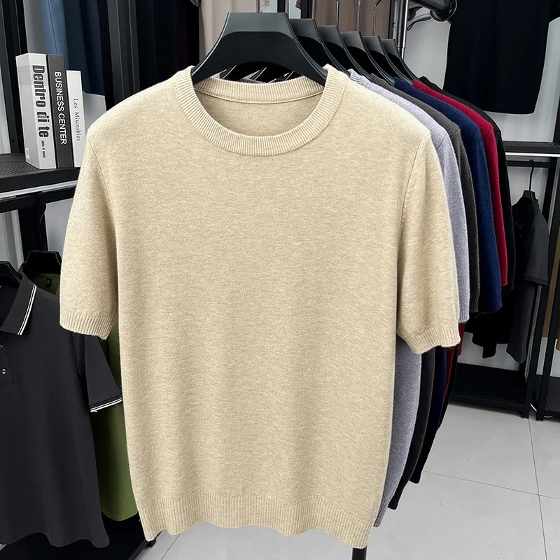 Mens Solid Crew Neck Short Sleeve Knit T Shirts Classic Casual Tops Soft Wrinkle Resistant Basic Tees