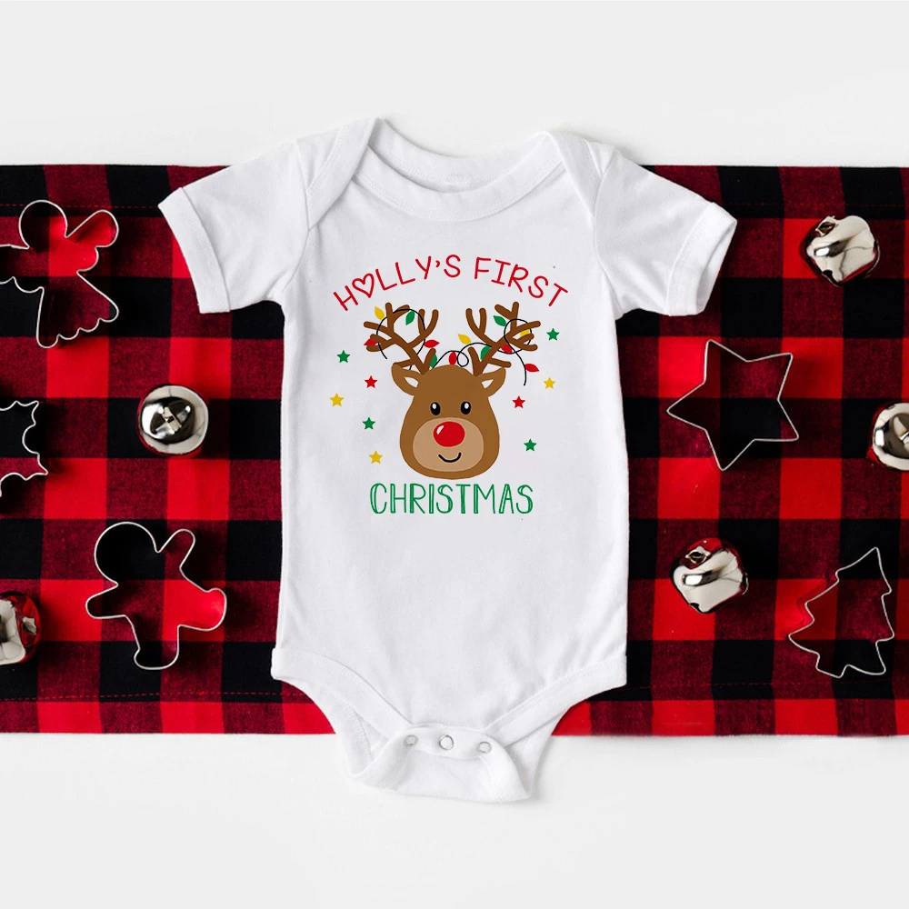 My First Christmas Baby Bodysuit Personalised Newborn Romper Custom Name Infant Baptism Short Sleeve Clothes Xmas Party Outfits