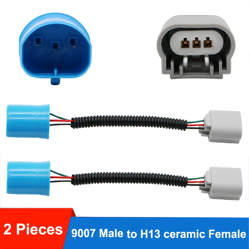 

YSY 2Pcs 9007 9004 HB5 Male To H13 9008 Female Ceramics Conversion Connector Wiring Harness Headlight Plug Cable Socket Adapters