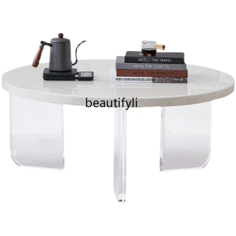 Terrazzo Coffee Table Acrylic Side Table Transparent Tea Table Sofa Corner Table round Suspension Coffee Small Low Table