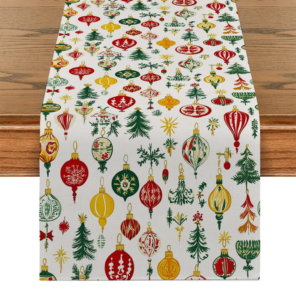 Christmas Ball Christmas Lights Tree Table Runner Kitchen Table Decor Farmhouse Dining Table Runners Wedding Party Decorations