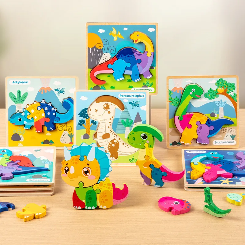 

Wooden 3D Cartoon Animal Snap-Together Puzzle for Toddlers and Young Children Early Learning Building Blocks for Boys and Girls