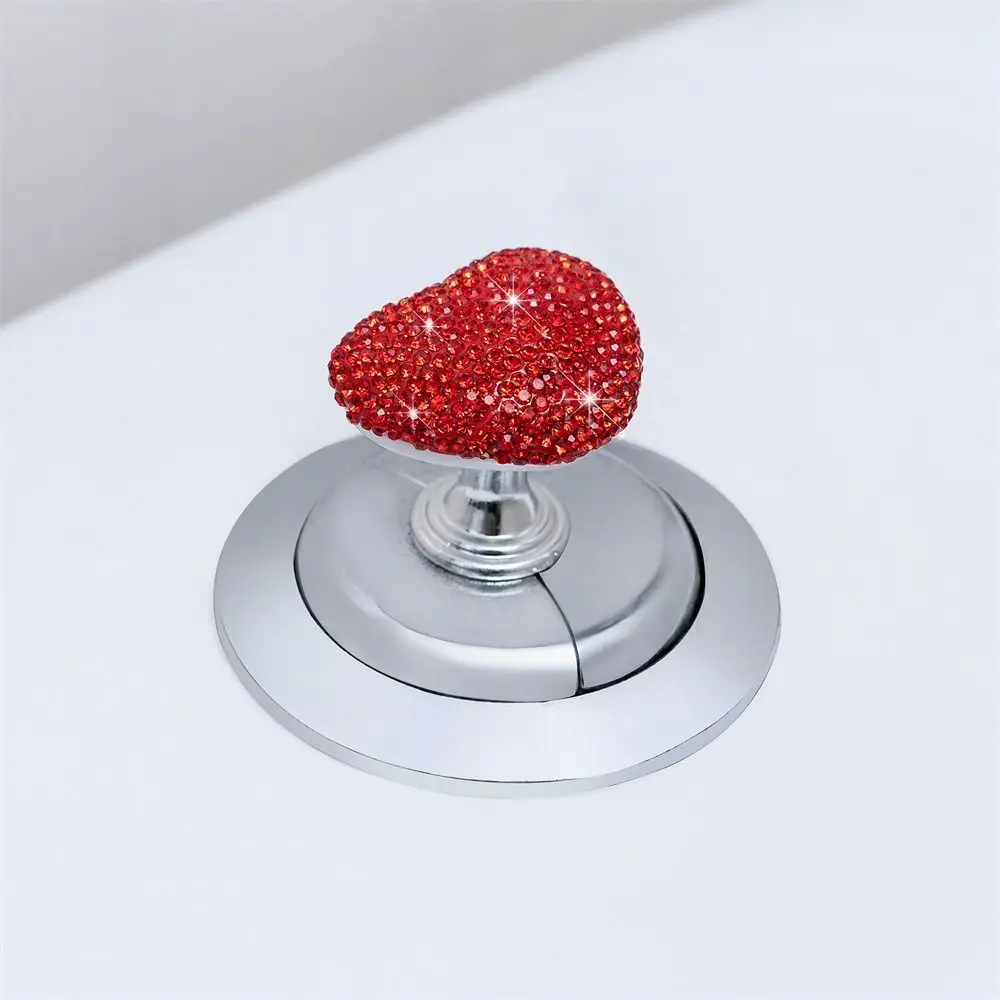 Heart Shaped Toilet Press Button Diamond Nail Protector Toilet Flush Top Button Adhesive Multifunctional
