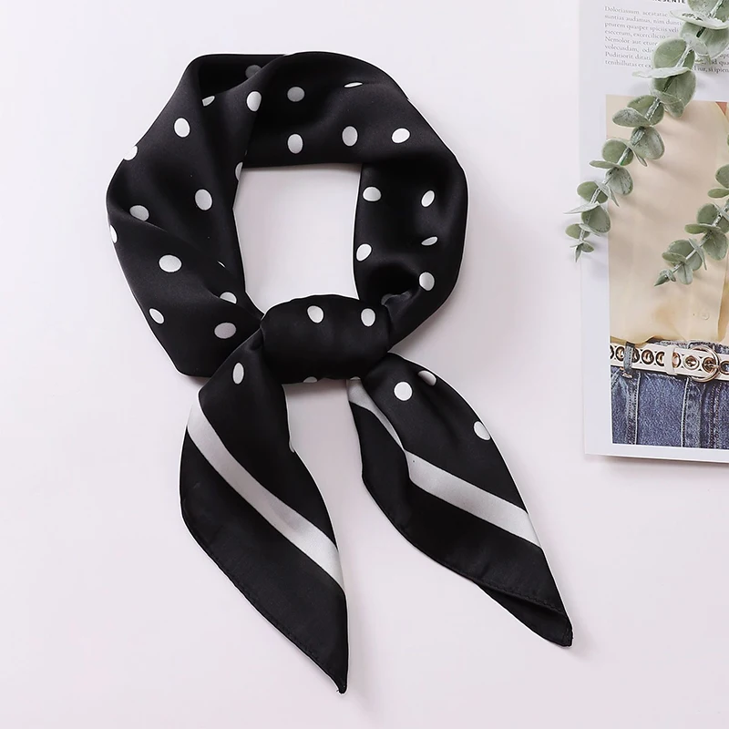 1pcs 70cm Fresh Polka Dot Printed Silk Scarf for Women Imitation Silk Simple and Elegant Headwear Clothing Square Scarf