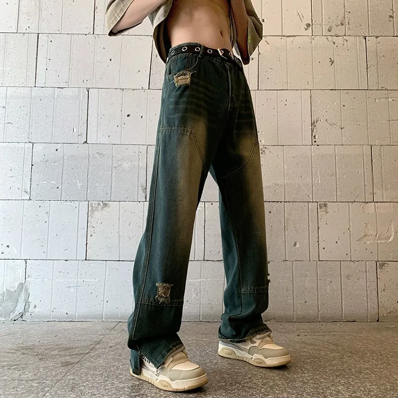 

Мужские рваные джинсы Waed: весенне-осенние, тонкие, прямые, повседневные, свободные, широкие брюки в классическом американском ретро-стиле для подростков