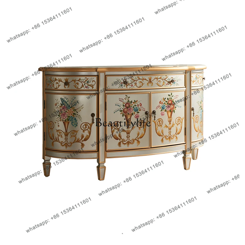 

12American semicircular entrance cabinet French living room entrance hall cabinet Painted dining side cabinet
