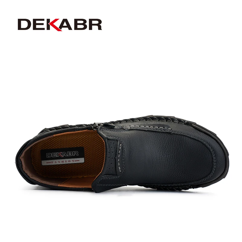 DEKABR Fashion Casual Slip On Genuine Leather Men Shoes Rubber Sole Handmade Comfortable Classical Shoes For Men Size 38-48