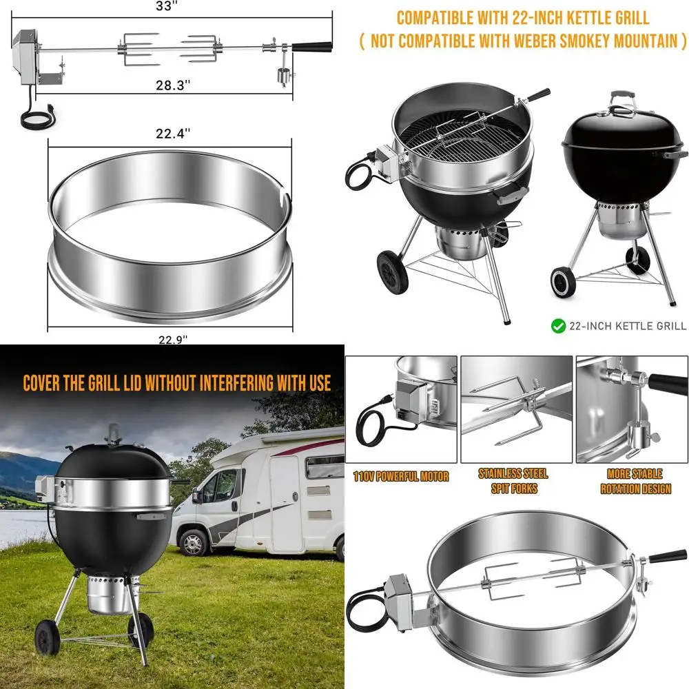 

Stainless Steel Rotisserie Kit for 21.5-22.5 Weber 2290 and Similar Kettle Grills