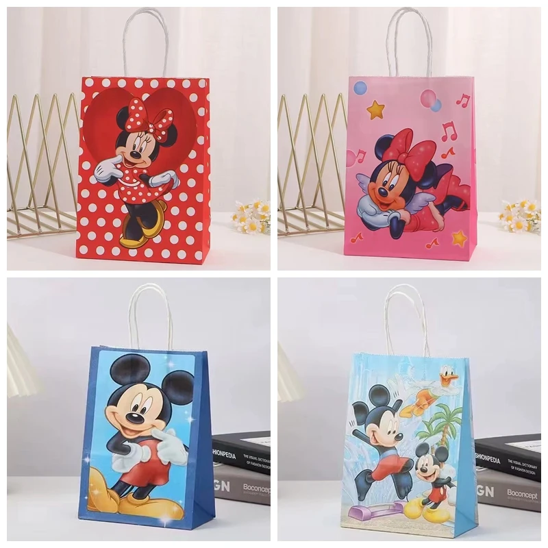 6/36Pcs Printed Handle Bags Mickey Mouse Candy Bag Child Party Loot Bags Girl Kids Birthday Minnie Party Decorations Supplies