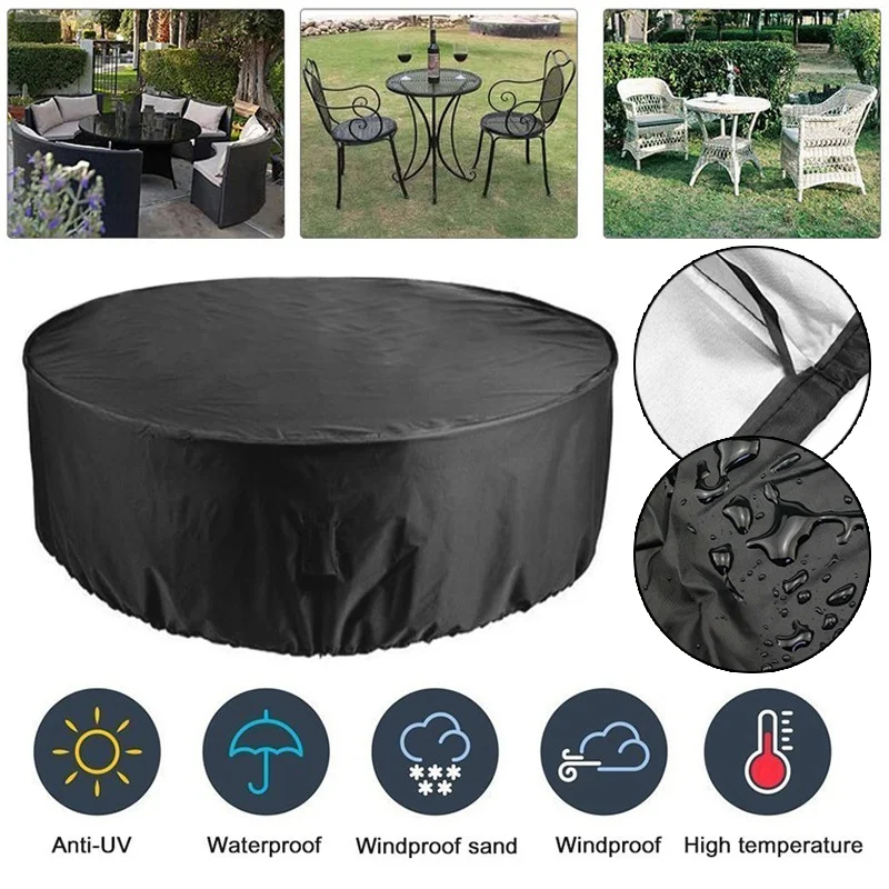 210D Waterproof Protective Furniture Cover Round Garden Rain Snow Outdoor Dustproof Cover For Sofa Table Chair WindProof Anti-UV