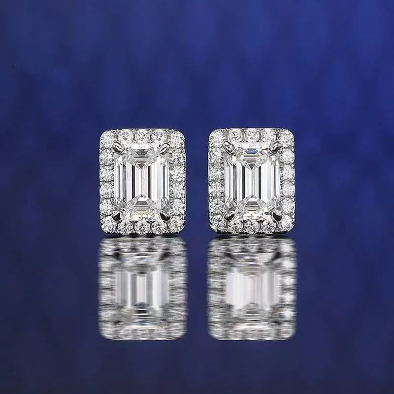 ZOCA 100% 925 Sterling Silver Emerald Cut High Carbon Diamonds Ear Stud Earrings Wedding Party Jewelry Drop Shipping