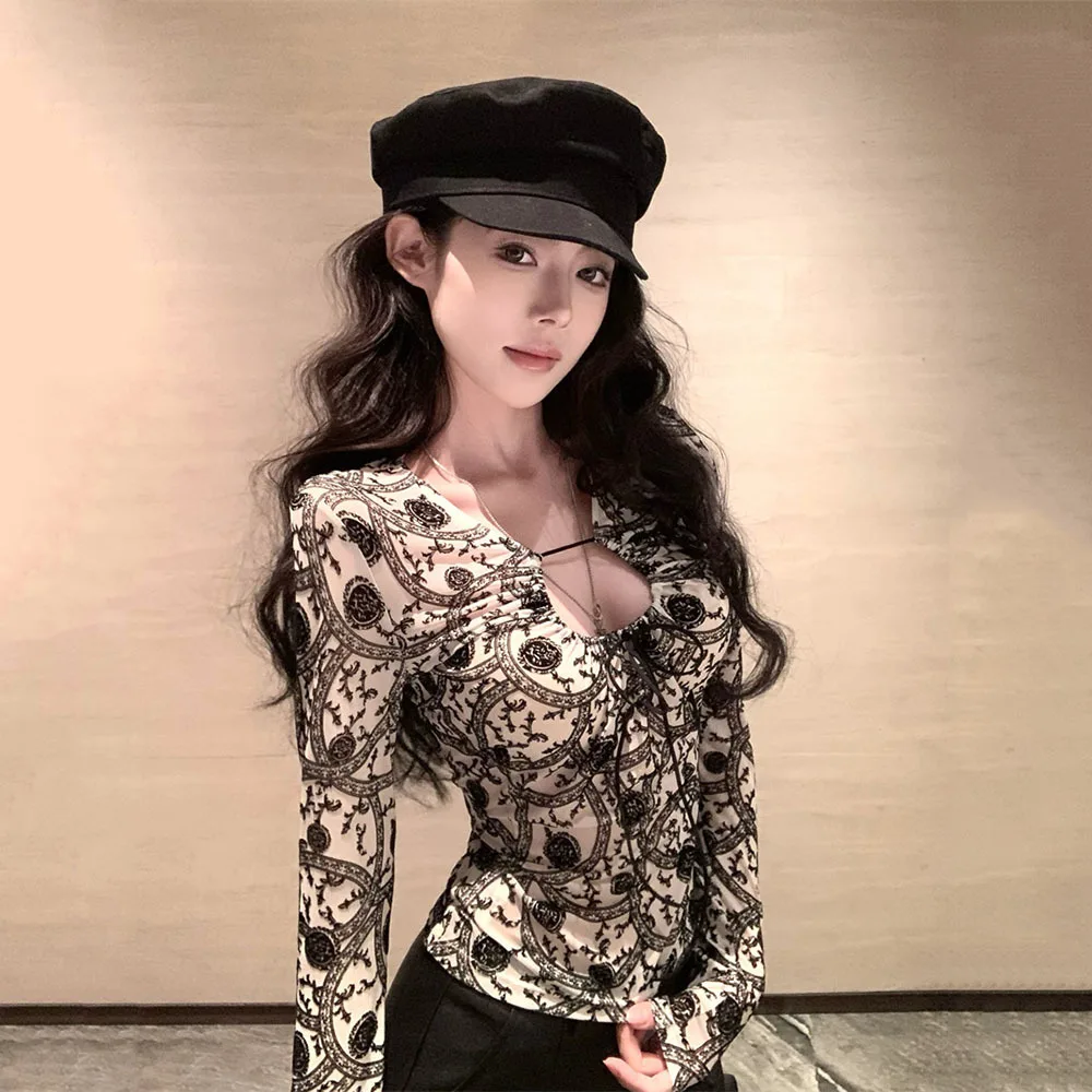 

Korean Style 2025 Tops Tees T-shirt Long Sleeve Crew Neck Casual Top For Summer Spring Women Clothes Sexy Short Base Slim Shirt