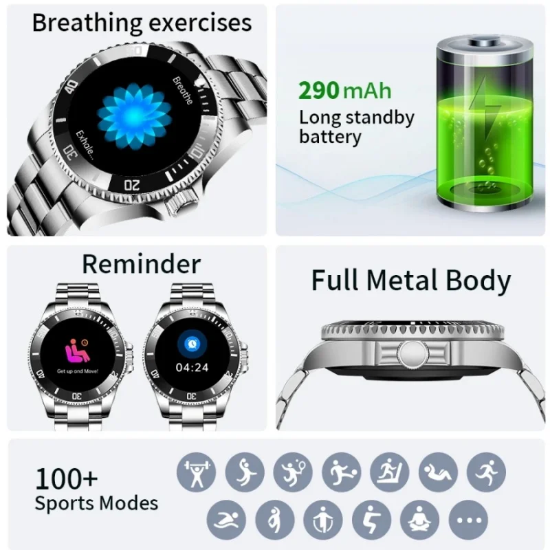 Men's Smartwatch Sports Fitness Waterproof Smart Watch Voice Call Music Player Heart Rate Health Monitor Multi-Function Watches