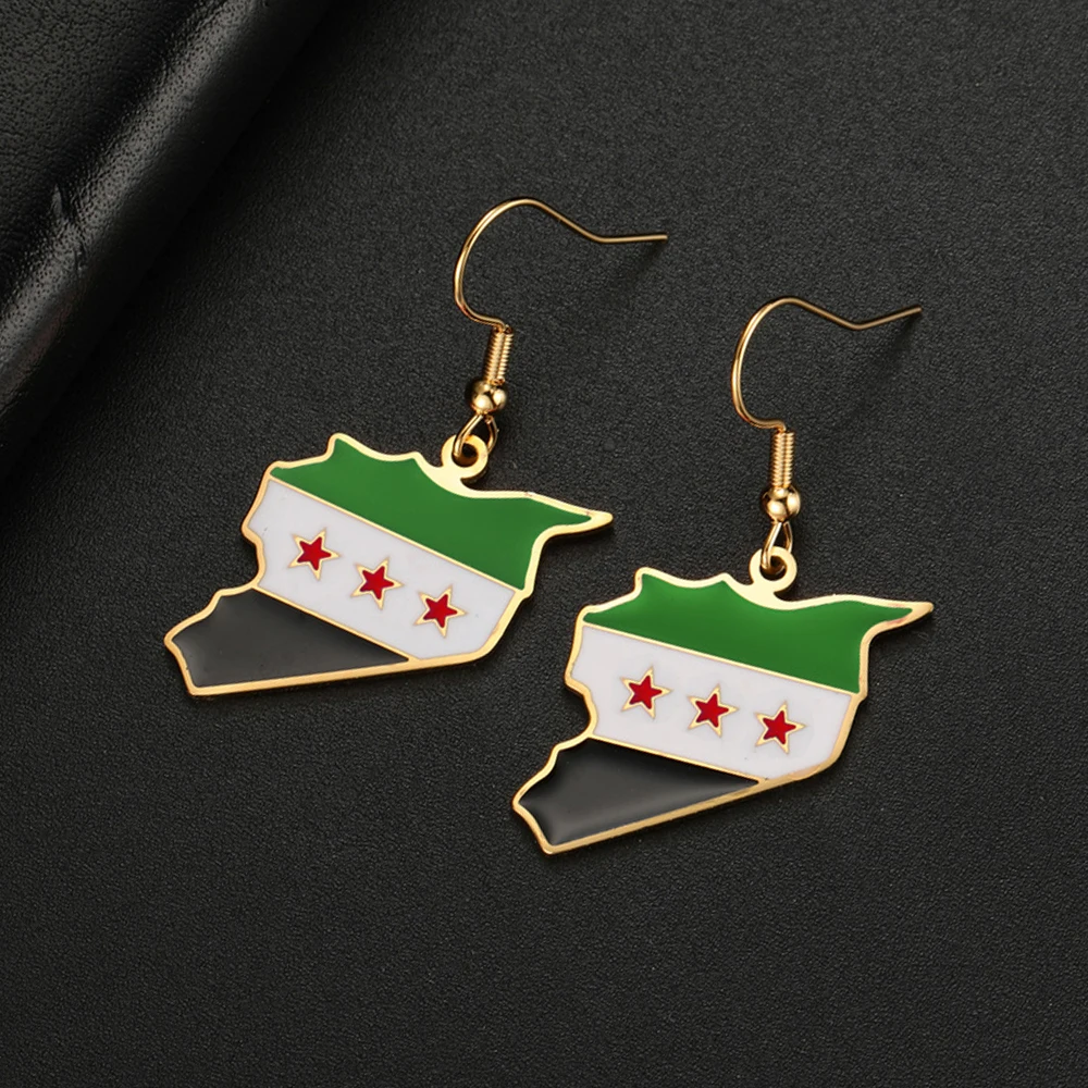 My Shape Syria Map Flag Pendant Earrings Stainless Steel Dangle Earrings Syrians Map Drop Earrings Jewelry Hanging Earrings Gift