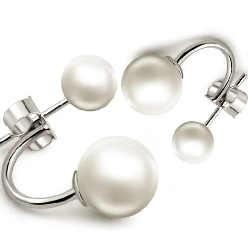 Fashionable Earrings Double Side Earring Crystal Ball Stud Earrings Women Pearl Earrings Ear Accessories Ear Drop Jewelry 1 Pair
